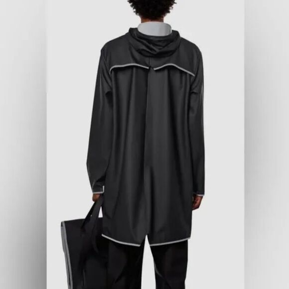 Rains Long Reflective Raincoat Jacket in Black Reflective with Hood Unisex Large - Picture 6 of 10